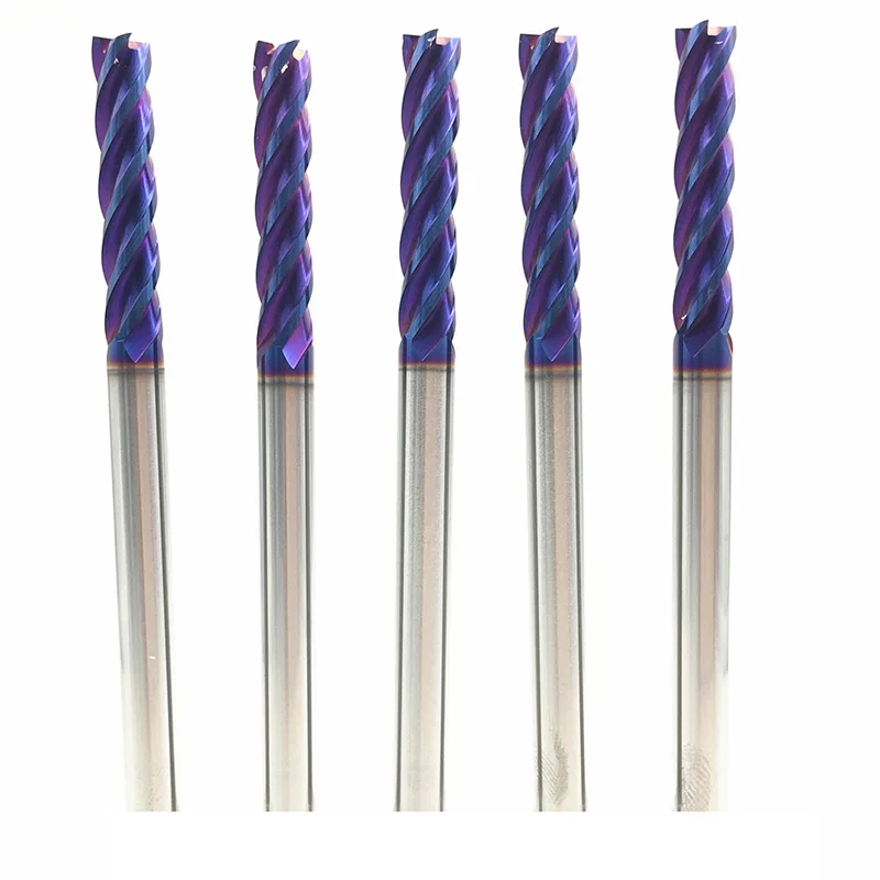 مطحنة نهاية 6 مللي متر ، 100 مللي متر ، HRC65 4Flute D6 * 100l ، ساق مستقيمة ، مطلية باللون الأزرق ، كربيد صلب