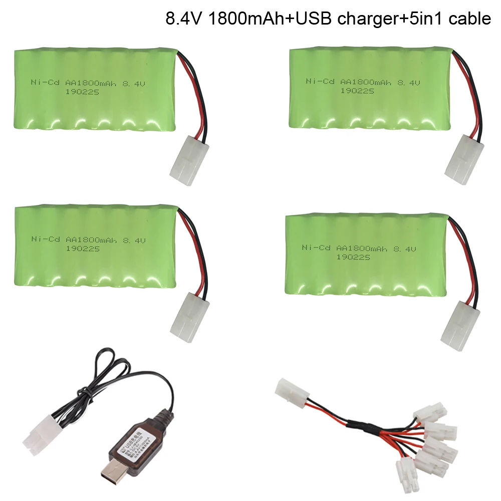 8.4V 1800mah AA NI-MH Battery with USB charger 5in1 cable  for Remote  Electric toys car ship robot rechargeable  NiMH battery M