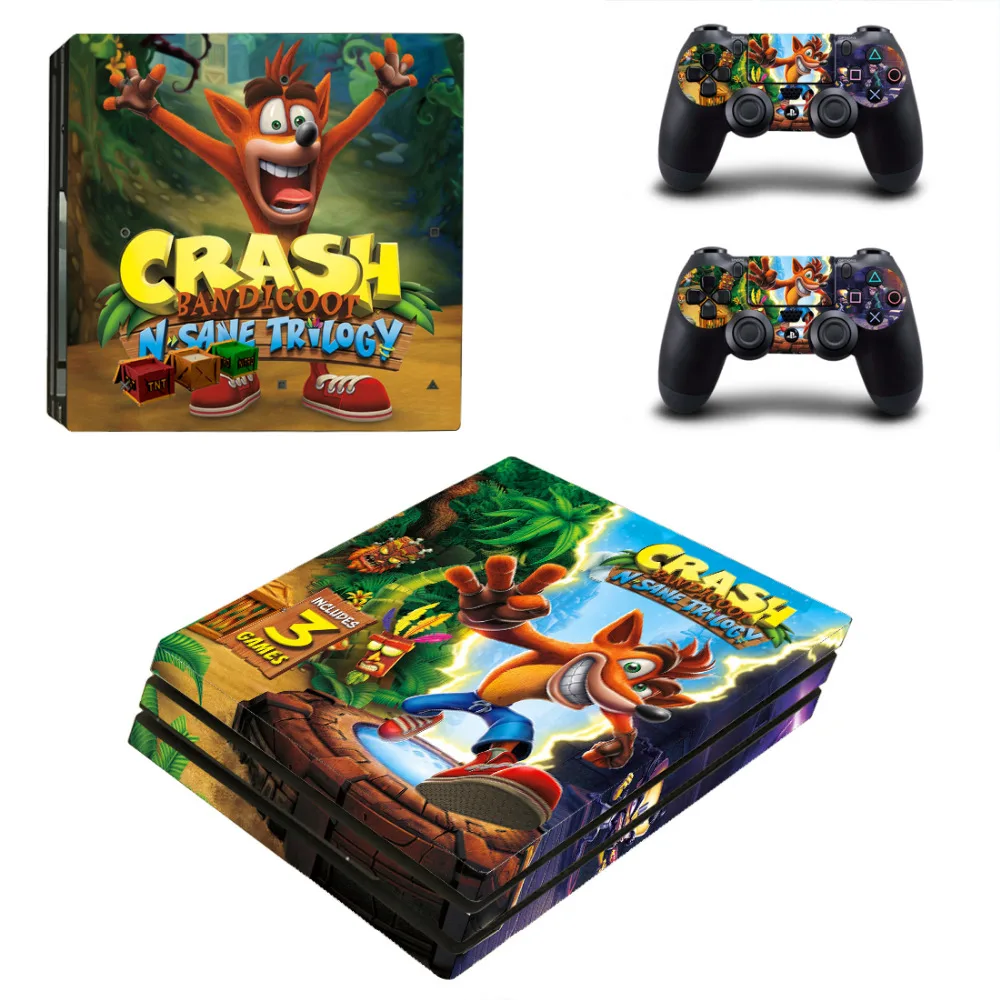 Crash Bandicoot N Sane Trilogy PS4 Pro Skin Sticker Decal For Sony PS4 PlayStation 4 Pro Console and 2 Controllers Stickers