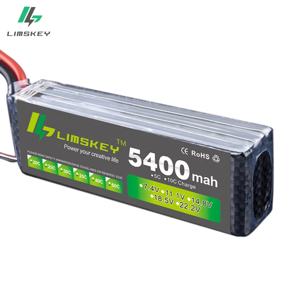 

Аккумулятор Limskey 3S Lipo для дрона, 11,1 В, 5400 мАч, 30C MAX, 60C аккумулятор LiPo для радиоуправляемого вертолета, автомобиля, лодки 3S Lipo 11,1