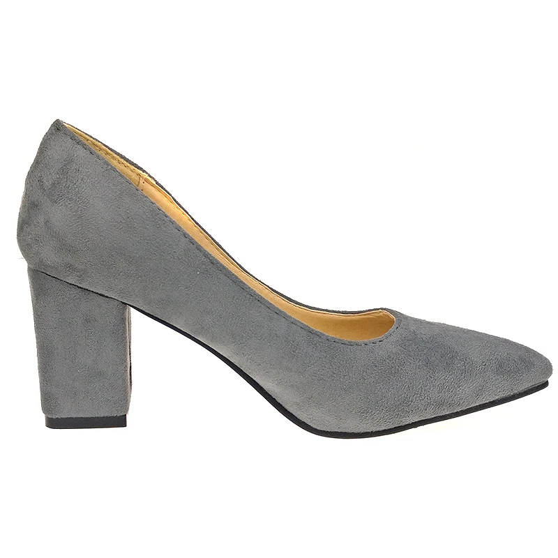 Aphixta-zapatos de tacón cuadrado para mujer, calzado de punta estrecha, de cuero aterciopelado, color gris, talla grande 47 48 50