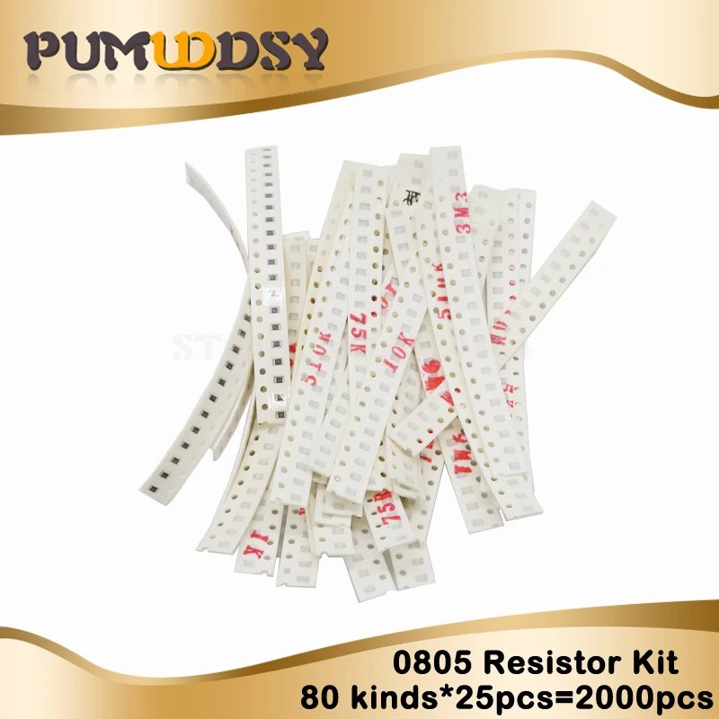 2000PCS 0805 SMD Resistor Kit Assorted Kit 1ohm-1M ohm 5% 80values X 25pcs=2000PCS Sample Kit