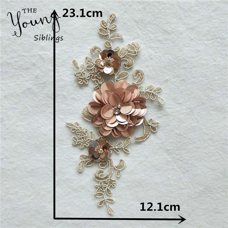 Gold Embroidery Lace Collar Fashion 3D Flower Sequins Lace Fabric Embellishment Neckline DIY Applique Garment Decor Sell in 1PC