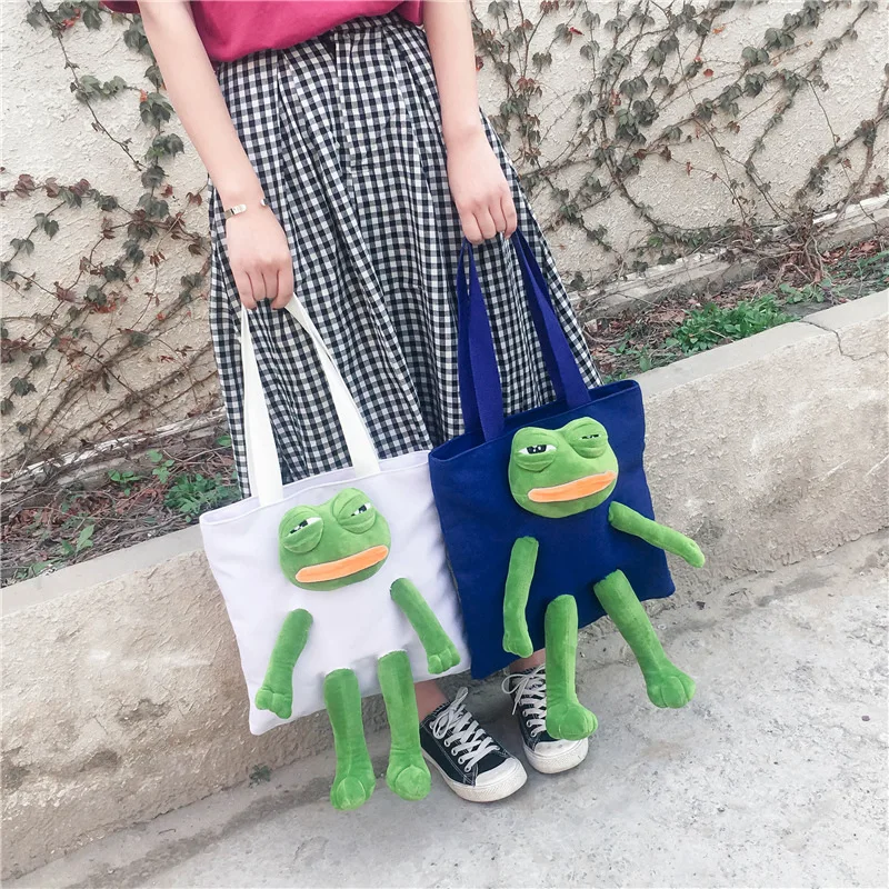 Sad Frog Japanese And Korean Cartoon Art Personality Canvas Bag Cute Plush Doll Portable Messenger Bag Girls Handbag