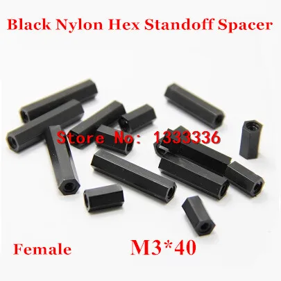 

100pcs M3*40 Black Nylon Hex Standoff Spacer Female - Female Plastic Long Nut Pillar