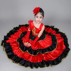 Spanish Costume Girl Long Red Flamenco Dress Ballroom Skirt For Girls Child Dance Dresses Costumes For Kids Clothes DL2890