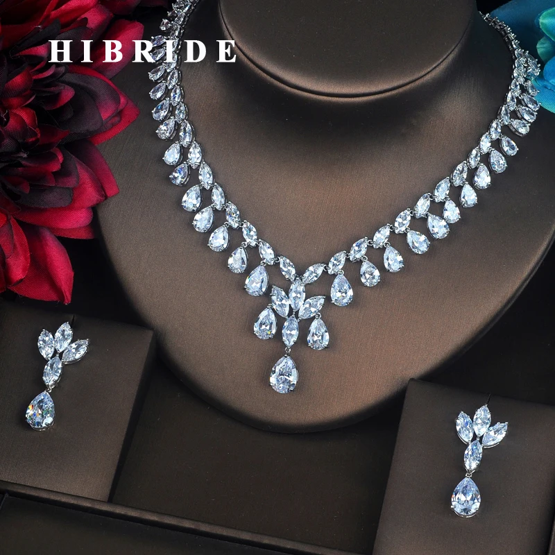 HIBRIDE Beauty Flower Design Dubai Jewelry Sets For Women Bride Necklace Set Wedding Dress Accessories Anniversary Gifts N-379