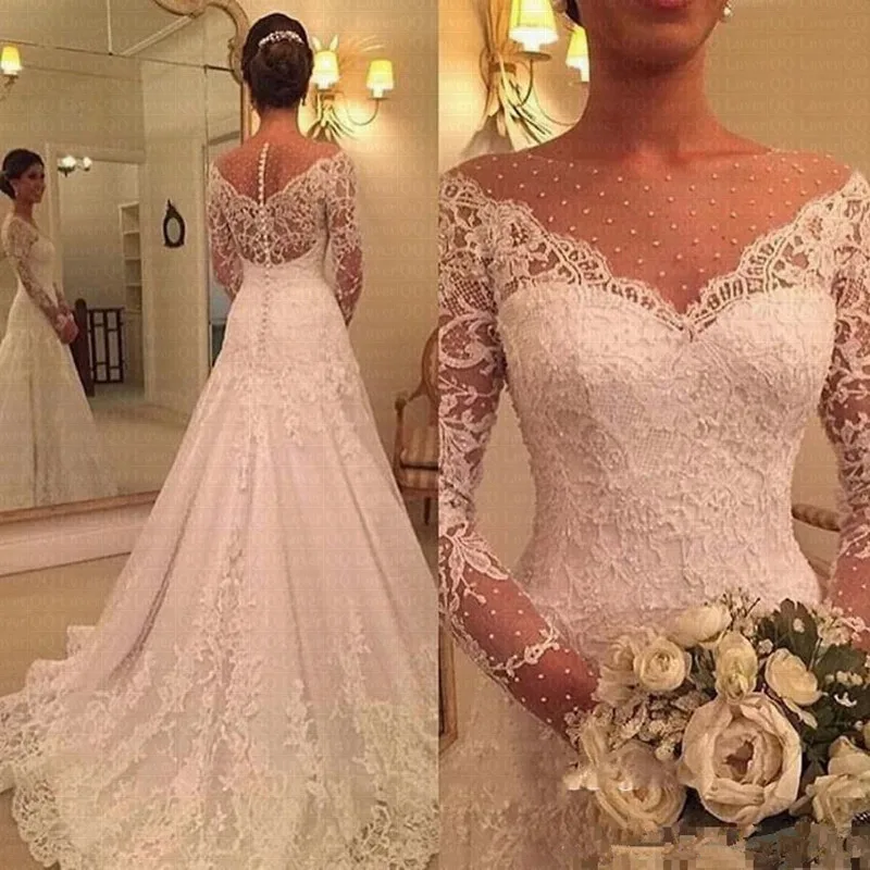 Customized Vestido De Noiva Boat Neck Wedding Dresses Applique Wedding Gown Zipper Back Buttons Marriage Gown Robe De Mariee