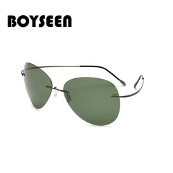 BOYSEEN Titanium frame Rimless Polarized sunglasses Super light Men mirror Sunglasses designer sun glasses 2117