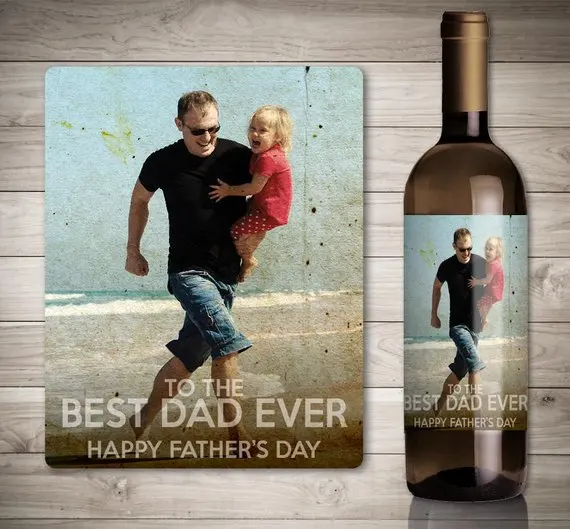 

5pcs personalize photo happy Father's Day Wine Bottle Stickers lables birthday graduation party wine bottle lable favors sticker