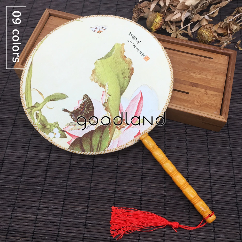 Free Shipping 1pcs Vintage Dancing Fan Chinese Traditional Round Polyester Palace Hand Fan Stage Perform Props Home Decoration