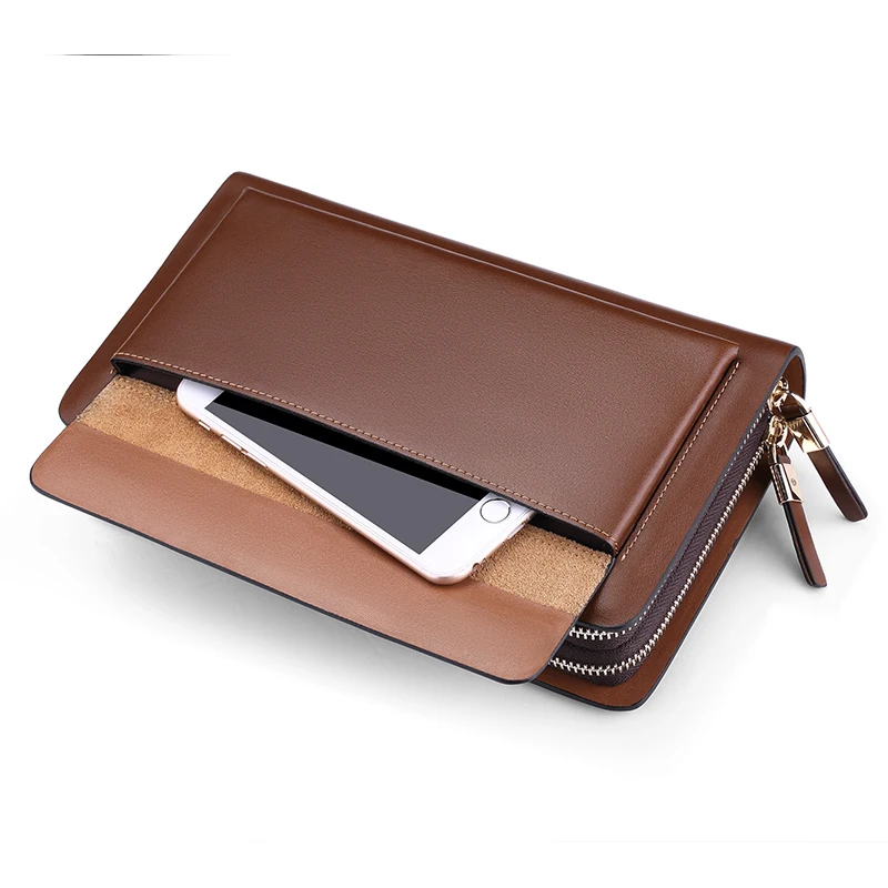 Business Mens Brand Clutch Bags split Leather Phone Credit Card Organizer Large Wallet New Fashion Zipper Hand Bag