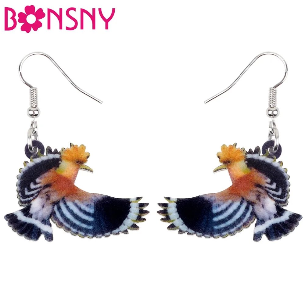 Bonsny Acrylic Novelty Eurasian Hoopoe Bird Earrings Big Long Dangle Drop Fashion Jewelry For Women Girls Kid Cute Animal Charms