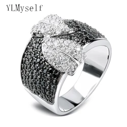 New black and white leaf ring pave high quality crystal stones fast delivery copper jewelry women big ring