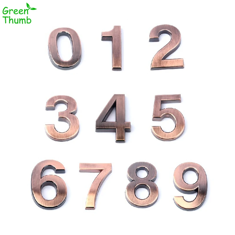 1 pc Altezza 5 centimetri Numero di Targa 0,1, 2,3, 4,5, 6,7, 8,9 Moderno di Colore Bronzo Placca Numero di Appartamento/Hotel/Auto FAI DA TE Autoadesivo di Marchio Piatto