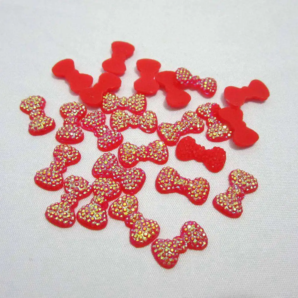 100PCS AB Resin shiny Bow Flatback Rhinestone children scrapbook Wedding applique DIY Ornaments SC25*2