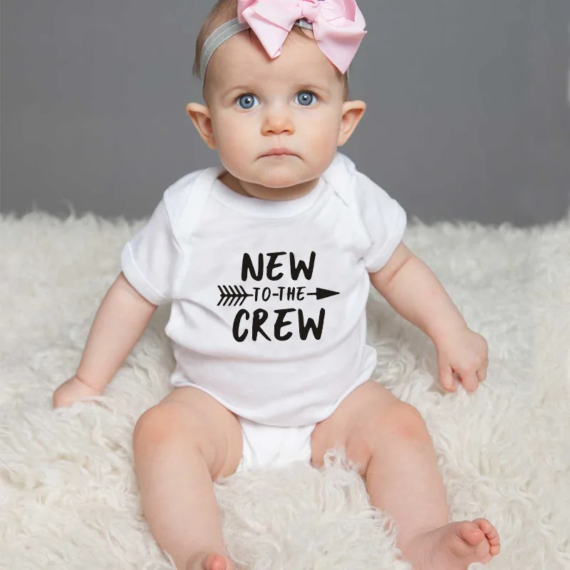 

NEW TO THE CREW Letters Print Baby Bodysuit White Newborn Baby Body Suit Cotton Newborn Bodysuits Baby Funny Clothes