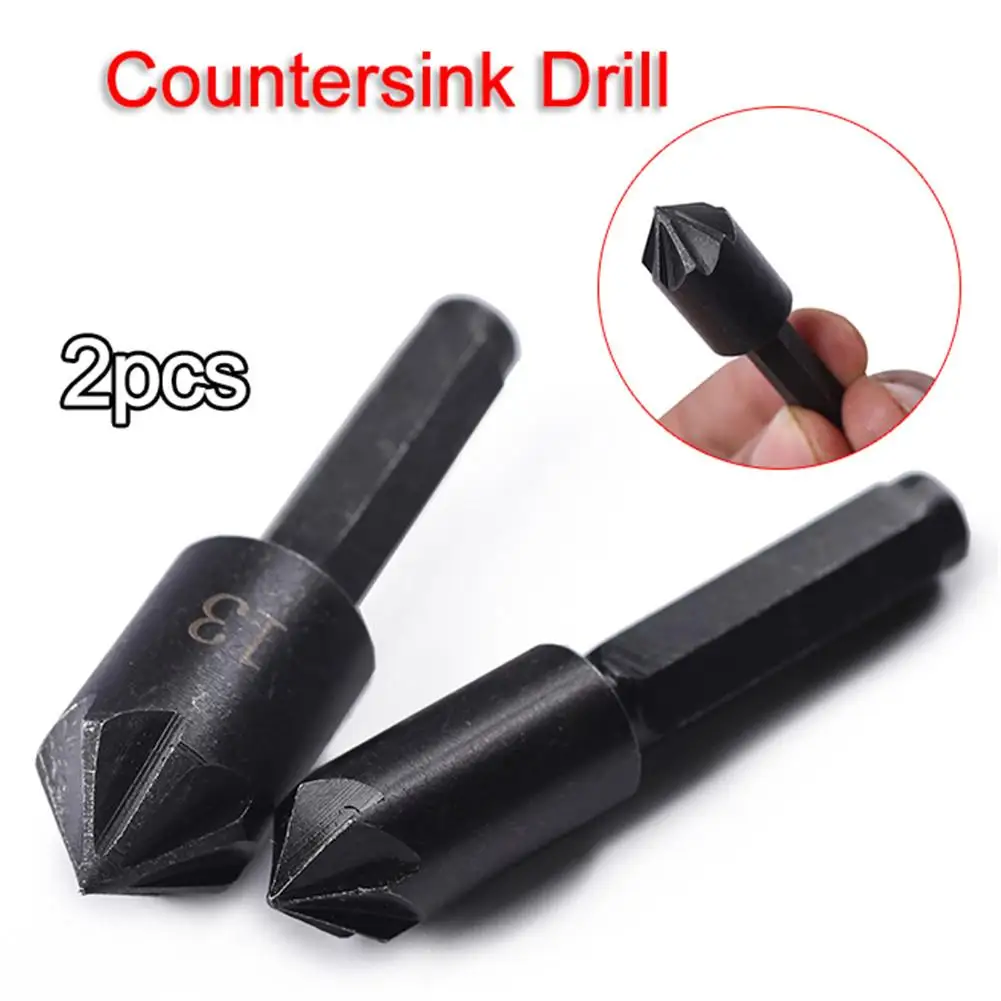 2PCS 7 Flute Countersink Drill Bit Black High Carbon Steel Hex Countersink Boring Set For Wood Metal Quick Change Drill Bit J3