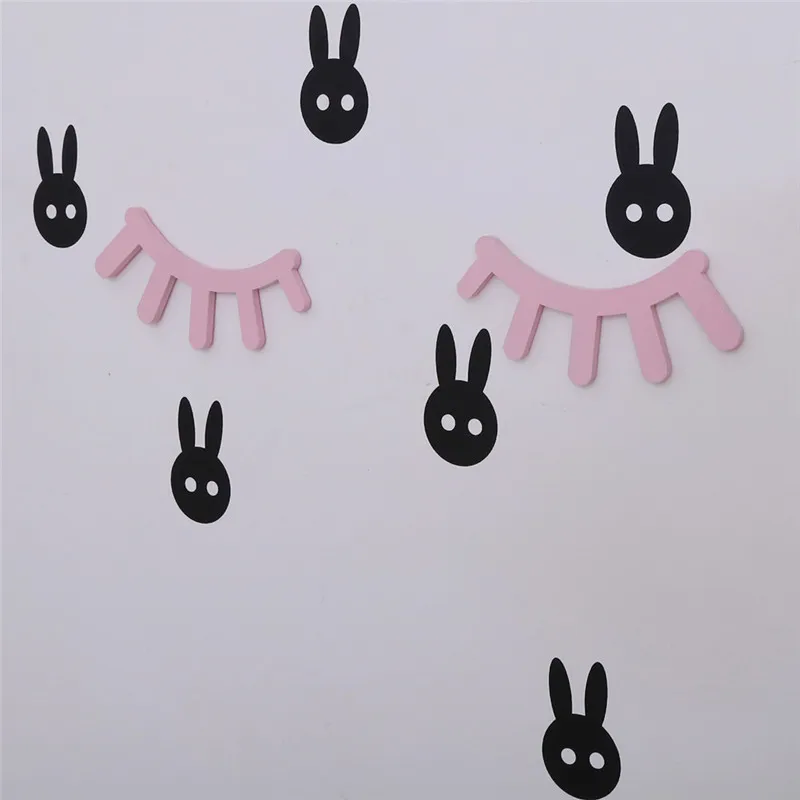 2Pcs Hot 3D Eyelash Wooden Eyelash Wall Sticker For Nursery Kids Room Selfadhesive Background DIY Home Decoration 15*6*0.65cm