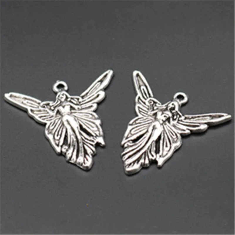 6 piezas de colgantes de mariposa de color plateado antiguo, dijes DIY para joyería, accesorios hechos a mano, 38*37mm A643