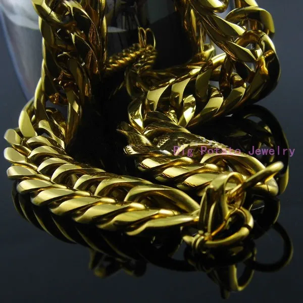 Heavy 16/20mm Gold Color Cuban Curb Link Chain Stainless Steel Necklace Mens Gift Custom Size 7-40inch