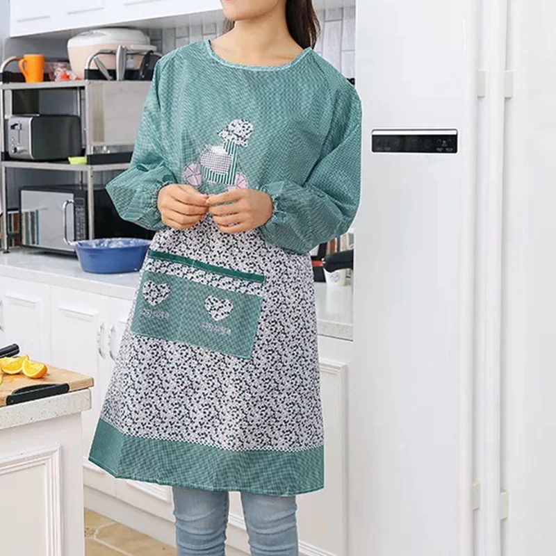 Fashion Kitchen Apron For Woman Cooking Baking Bibs Winter Cleaning  apron Long sleeves Aprons Bibs Kitchen accessories Tools