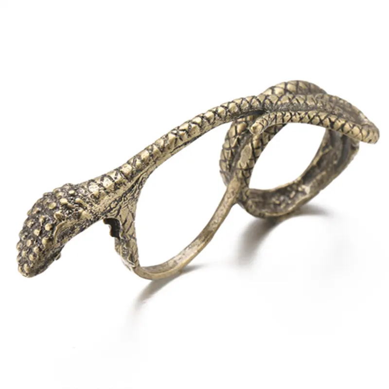 LUBOV Antique Gold Color Metal Snake Rings Two-Fingers Rings Vintage Women Party Jewelry 2019 New
