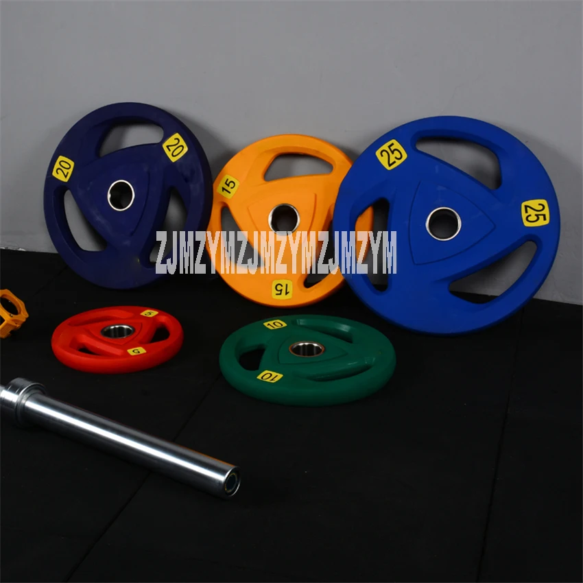 1818 10kg Weightlifting Barbell Three Holes Slice Hand Barbell Disk Environmental Protection No Off-Smell PU Barbell Piece