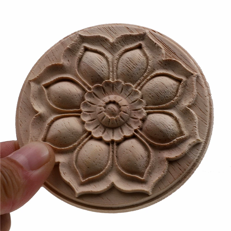 VZLX Round Wood Carved Corner Onlay Applique Frame Furniture Wall Unpainted For Home Decor Cabinet Door Decoration Crafts