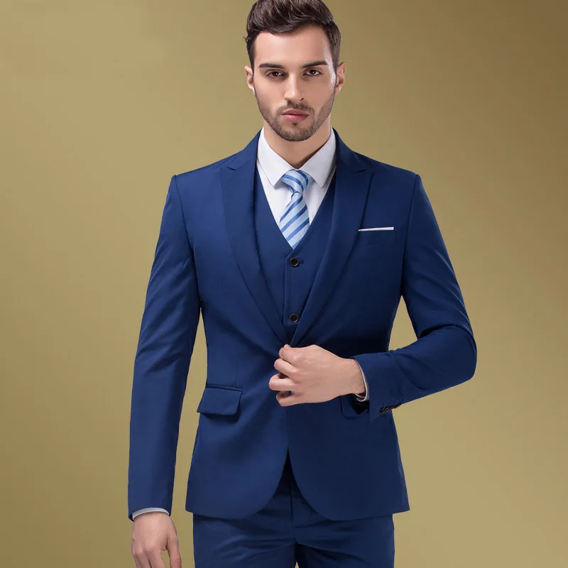 

High Quality Blue Retro gentleman style custom made Men's tailored suit Blazer suits for men Four piece (Jacket+Pants+Vest+Tie)