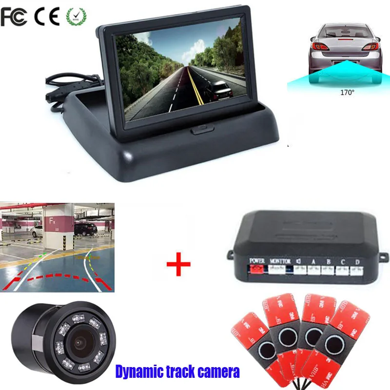 

Car detector 16mm Parktronic Dual Core Video Parking Sensor +Tracking Rear View camera show Distance on 4.3 inch Foldable mirror