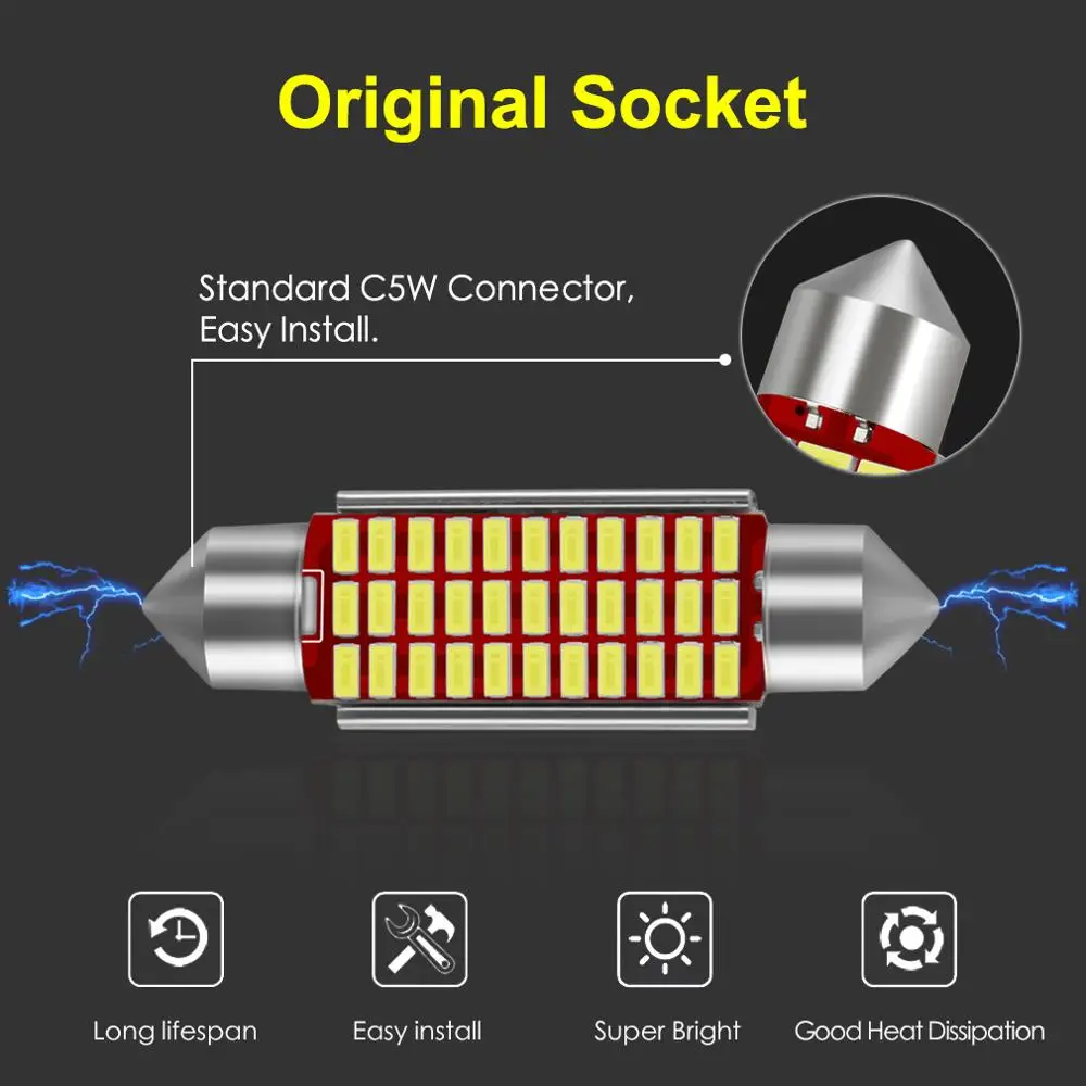 1Pc C5W LED C10W Car Interior Lights Canbus Festoon 31mm 36mm 39mm 42mm LED Bulbs Dome Light Reading Auto Lamp 12V 6000K White