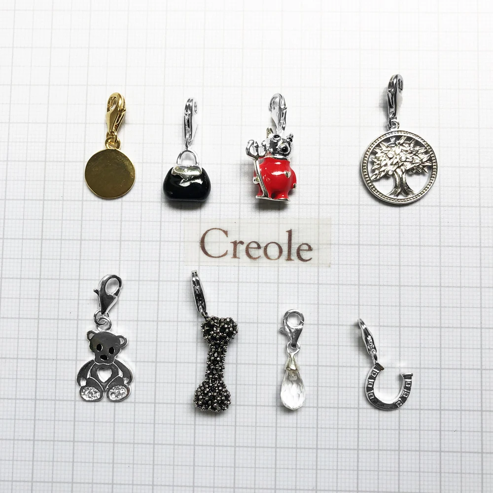 Golden Disc Bone Teddy Bear Water Drop Bag Horseshoe Red Doll Tree Charm Pendant,2019 Trendy Jewelry 925 Sterling Silver Gift