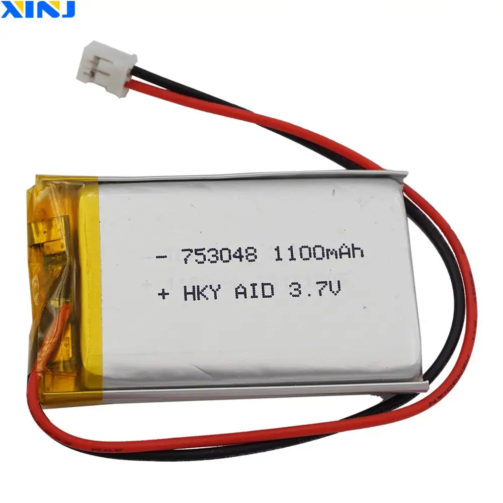 XINJ 3.7V 1100 mAh Li-Polymer Rechargeable Lipo Li Battery 753048 JST-PH 2pin 2.0mm For GPS Game Player PDA Car Camera Tablet PC