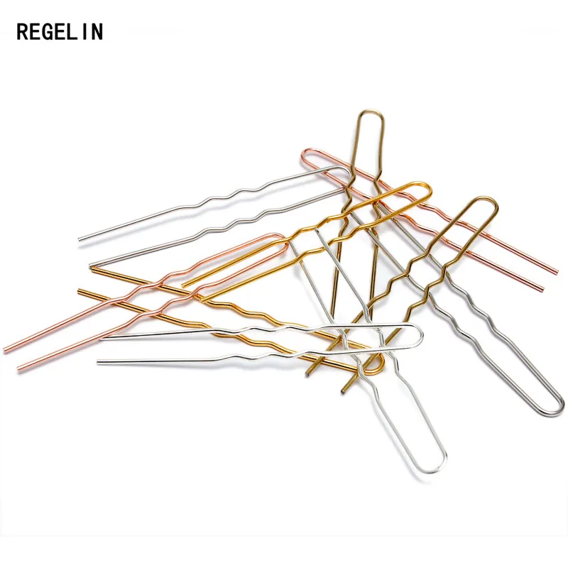 REGELIN 70mm*1.2mm Raw Brass Rose Gold Color Hair Sticks U shape Hair Pins Blank Base Setting For Women Jewelry Bulks 50pcs/lot