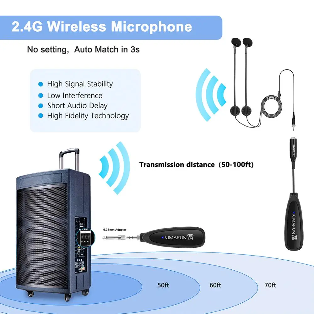 KIMAFUN 2.4G microfono a doppia fisarmonica Wireless microfono a condensatore per strumenti musicali professionali progettato per fisarmonica, musicista