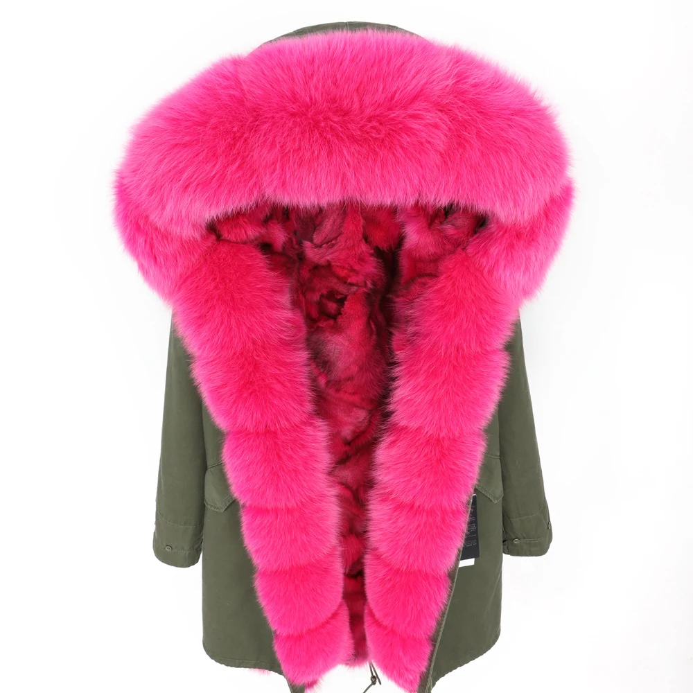 

Maomaokong winter Real fox big fur collar plus liner Parker Medium and long section Detachable thick liner coat Park coat