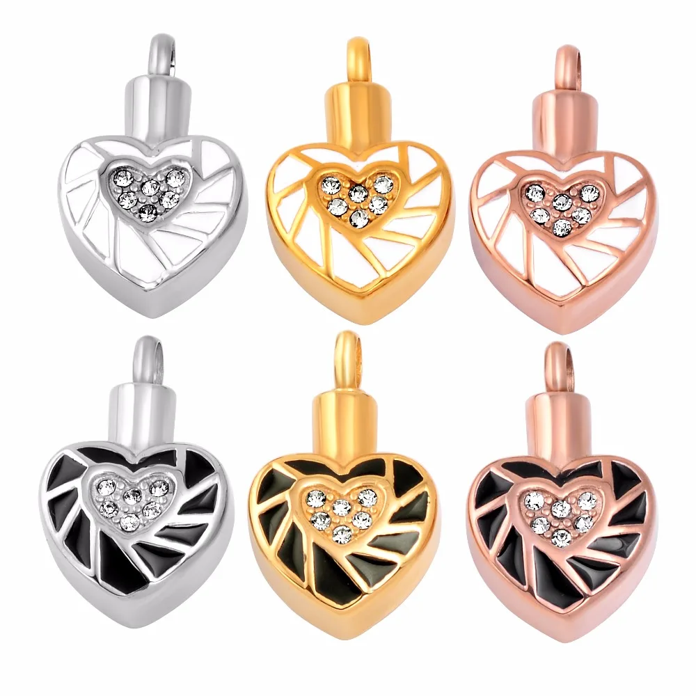 IJD9673 Stainless Steel Heart Memorial Locket For Ashes Necklace Hold Crystal Cremation Keepsake Urn Pendant Jewelry+FREE Funnel