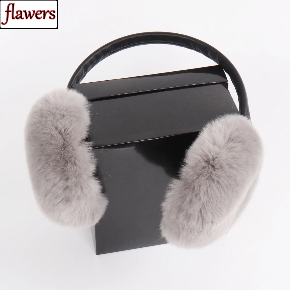 

2024 New Women 100% Natural Real Rex Rabbit Fur Earmuffs Winter Fashion Girls Rex Rabbit Fur Earmuff Russian Plush Fur Earflap