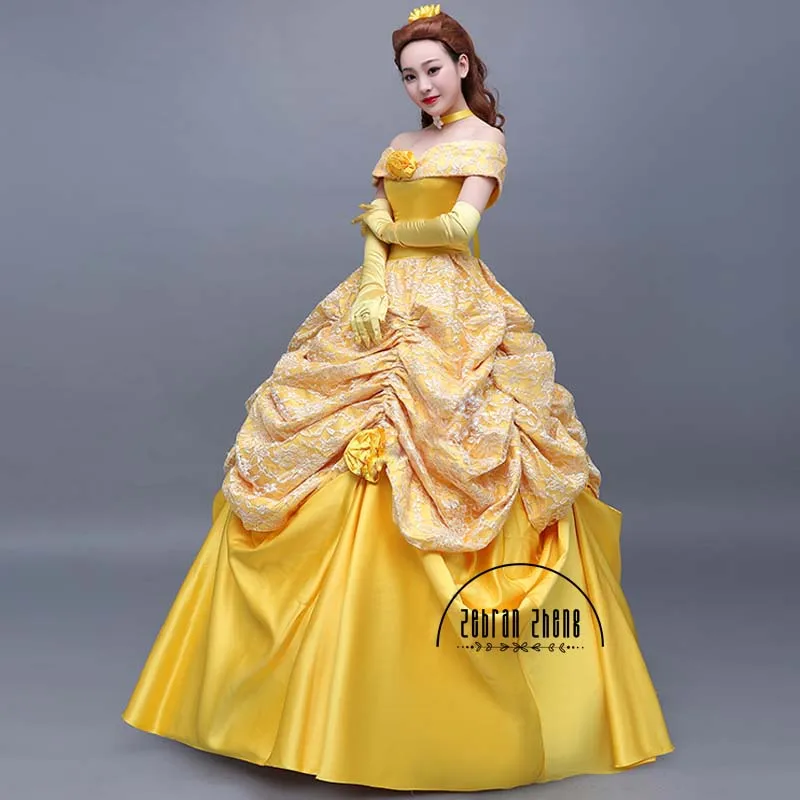 Top Quality Fashion Dress Princess Belle Cosplay Costume Dress For Women Halloween Costumes Custom-Made