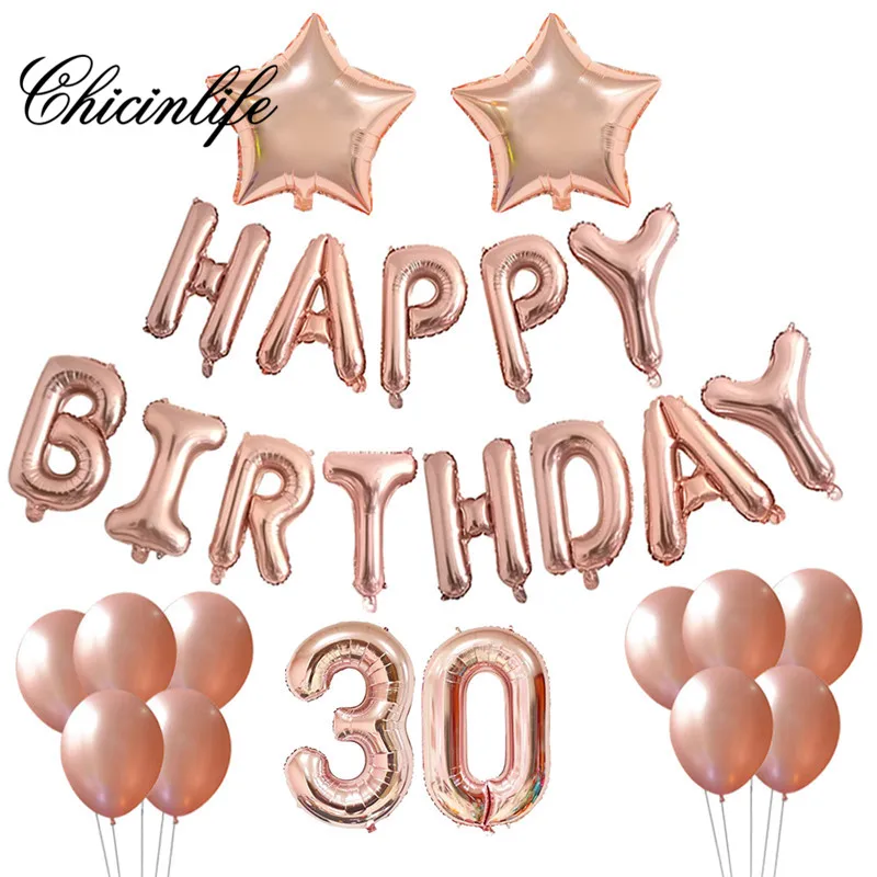 Chicinlife 37Pcs Rose Gold 30/40/50/60th Happy Birthday Balloons banner Birthday Adult Party Decorations Supplies