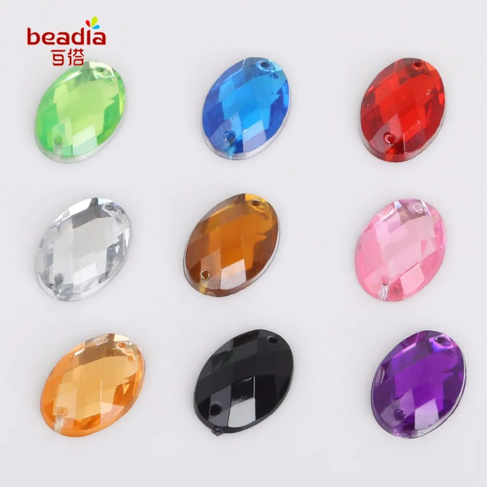 Factory price!!13x18mm 50pcs/bag Multicolor Double Hole Oval Grid Face Acrylic Crystal  for  DIY Craft Accessories