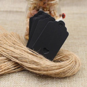 Etiqueta de presente em branco, coração oco, papel Kraft preto retangular, sorteio de mão, 100 cordas de cânhamo, novo estilo, 5x3cm, 100pcs 10 principais vendas absorvente cânhamo - №1