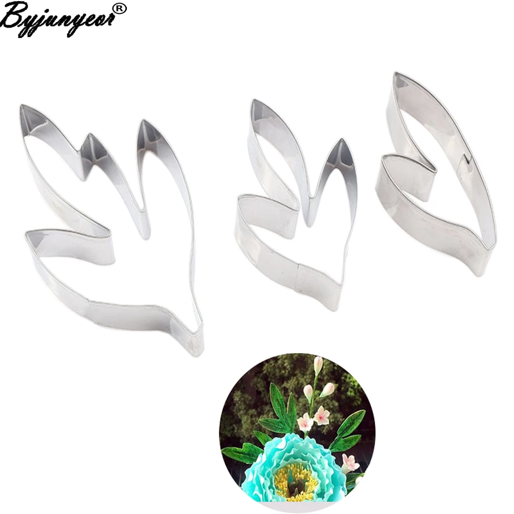 Byjunyeor Peony Flower Veiners & Leaf Cutters Silicone Cake Mold Sugar Cookie Cutter Clay Water Paper For DIY Cake Making C285