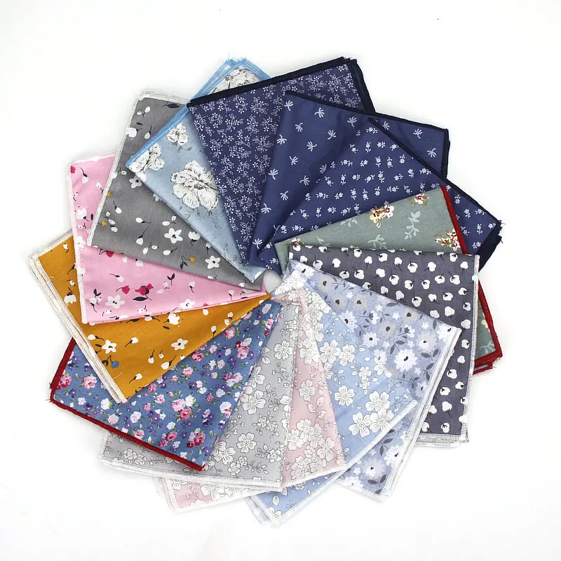 New Floral Printed Soft Handkerchief Cotton Men Hankies Wedding Banquet Party Pocket Square Flower Gift Accessory High Quality