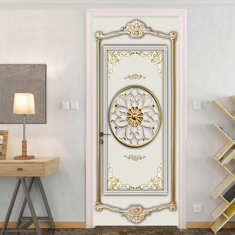 Photo Wallpaper 3D Stereo Gold Gypsum Pattern Murals Living Room Bedroom Luxury Door Sticker PVC Self-Adhesive Waterproof Decor