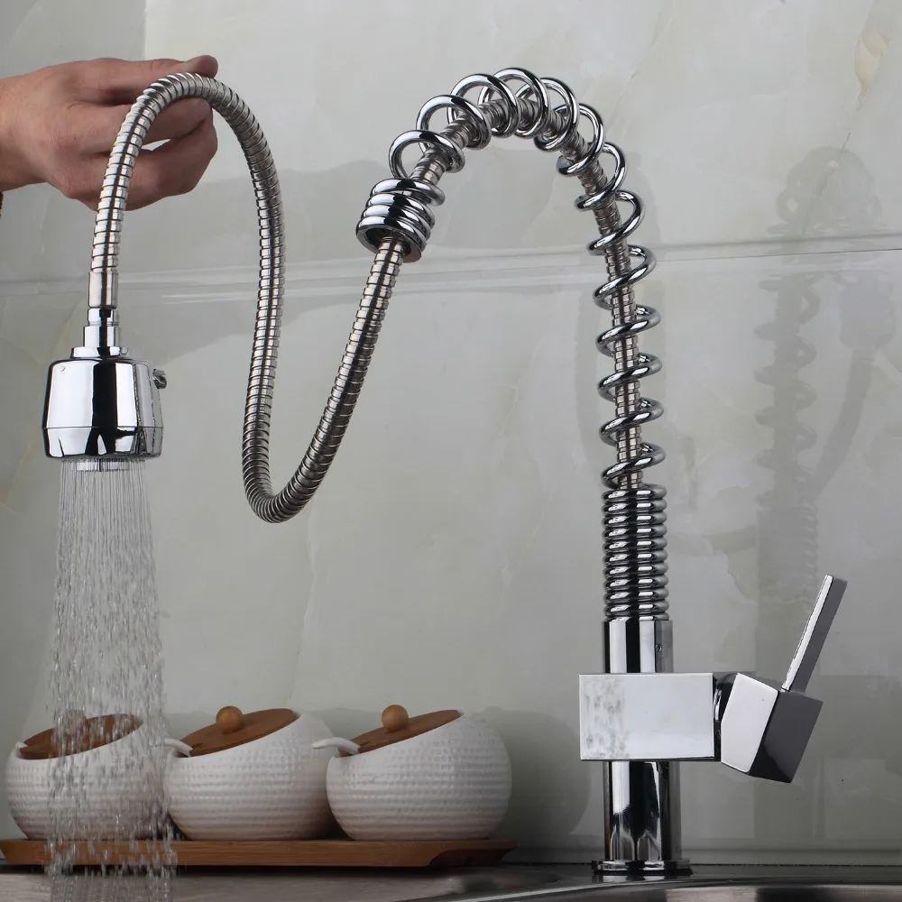 

AU Contemporary Kitchen Faucet Sink Pull Down Swivel Spray grifo lavamanos Spout Tap Chrome Brass Deck Mounted faucets Mixer Tap