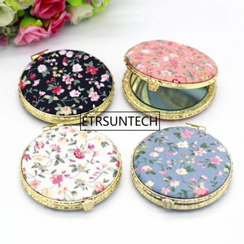 Makeup Compact Pocket Floral Mirrors Double-side Folding Mirror Hot Partysu Cloth Cover Printed Portable Round Mirrors F1614