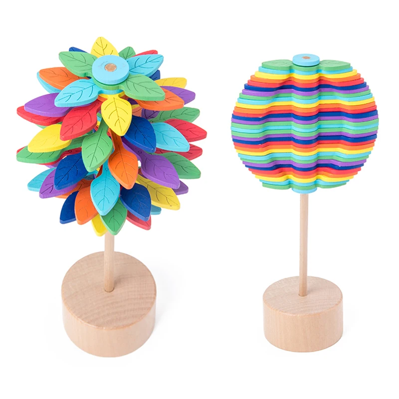 

Wood Leaves Spinning Lollipop Rotary Relief Bar Toys Magic Stress Relief Toy for Adults Children Gift for Office Home Decoration