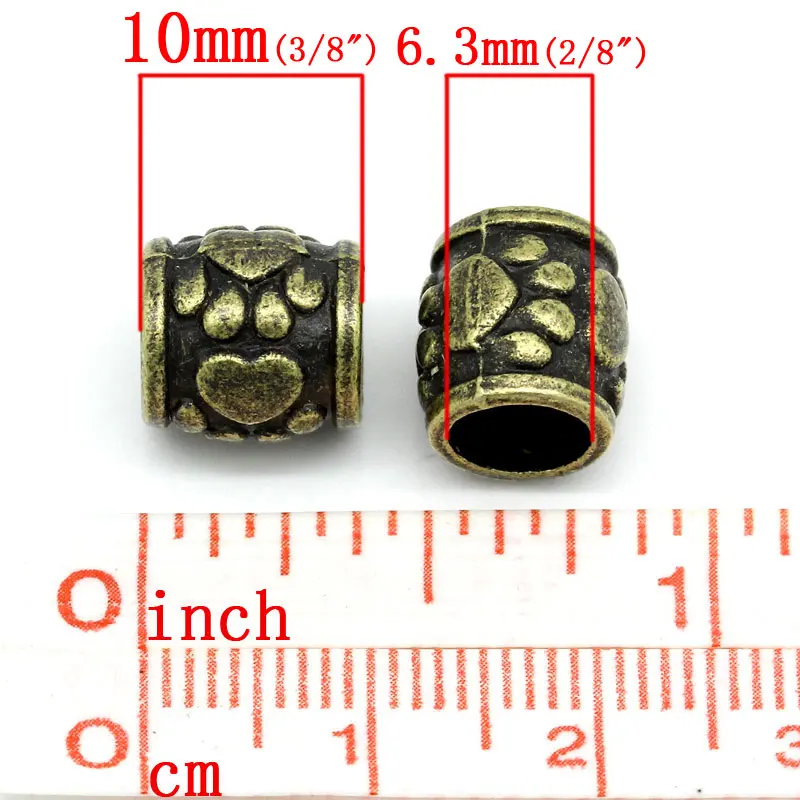 8Seasons Spacer Beads Column/Cylinder Antique Bronze Cute Bear\'s Paw Pattern Carved DIY Making Handmade Jewelry 10x10mm,30PCs